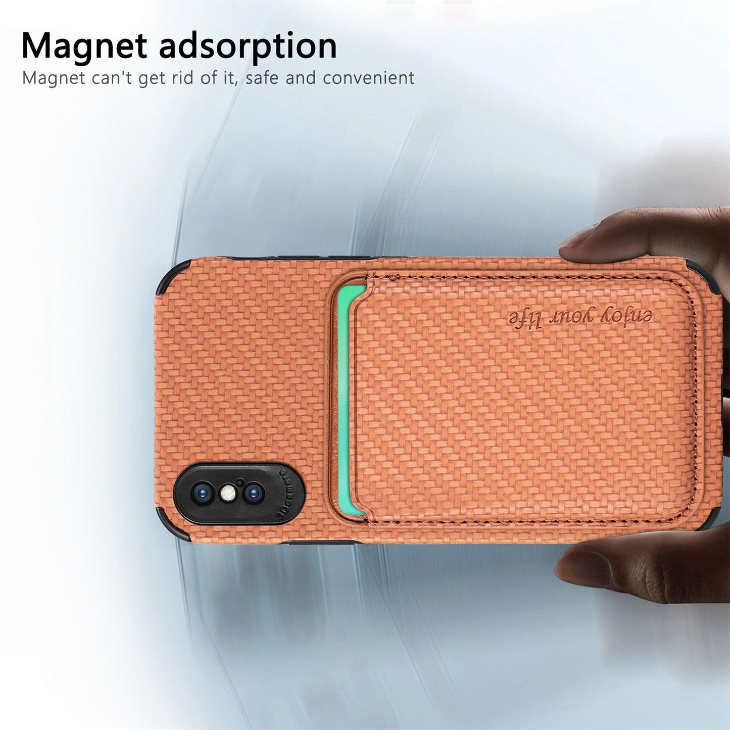 For iPhone X/XS 5.8 inch Carbon Fiber Texture Wear-resistant Phone Case PU Leather + TPU + PVC Protector with Detachable Magnetic Card Holder