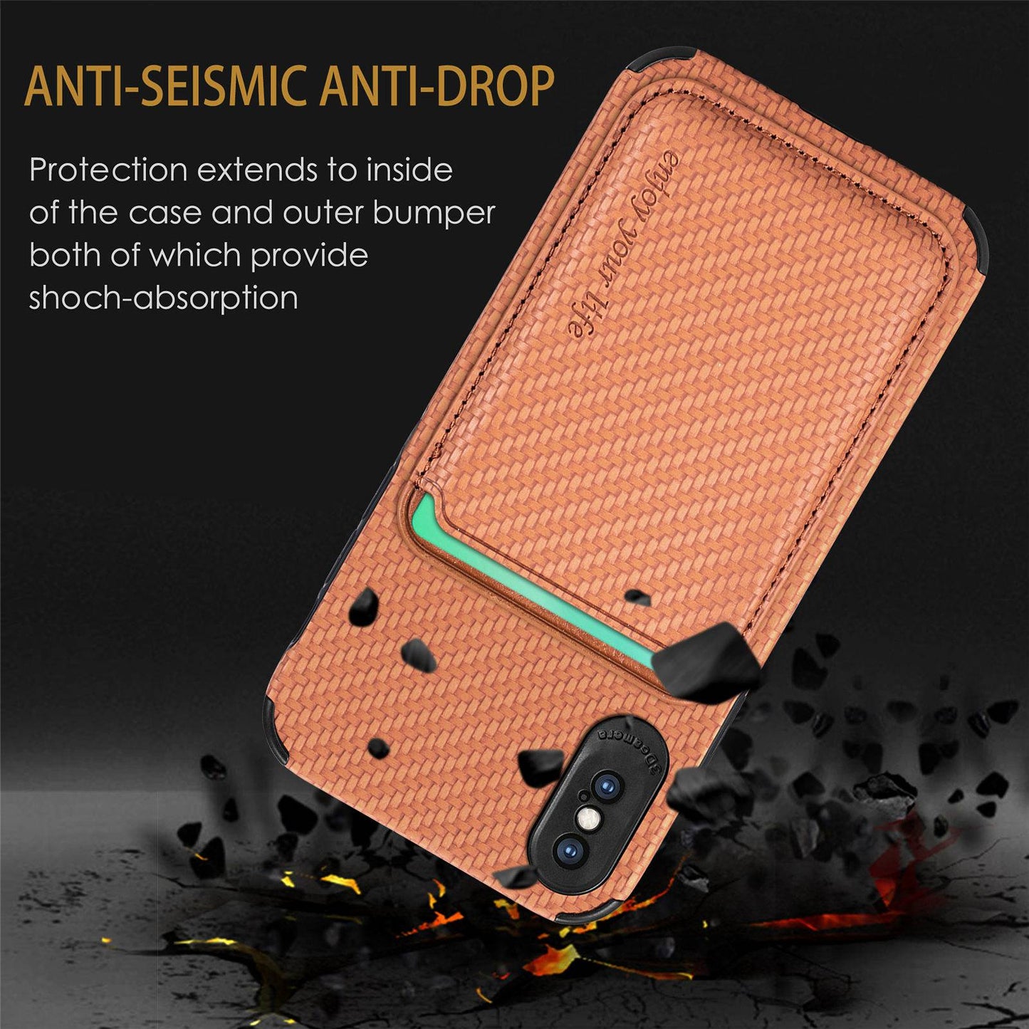 For iPhone X/XS 5.8 inch Carbon Fiber Texture Wear-resistant Phone Case PU Leather + TPU + PVC Protector with Detachable Magnetic Card Holder