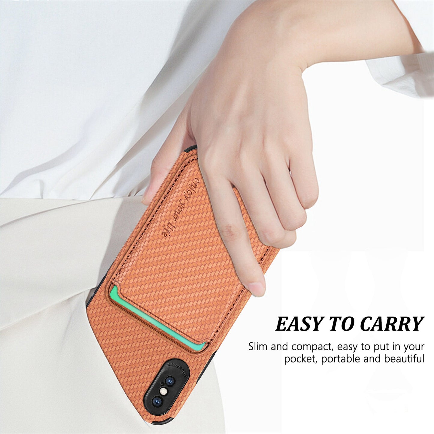 For iPhone X/XS 5.8 inch Carbon Fiber Texture Wear-resistant Phone Case PU Leather + TPU + PVC Protector with Detachable Magnetic Card Holder