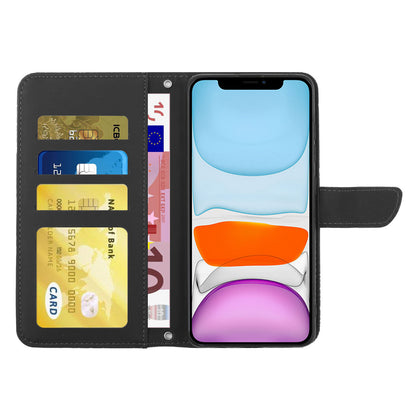 Rhinestone Decor PU Leather Cover for iPhone 11 6.1 inch, Butterfly Flowers Imprinted Stand Wallet Skin-touch Phone Case with Shoulder Strap