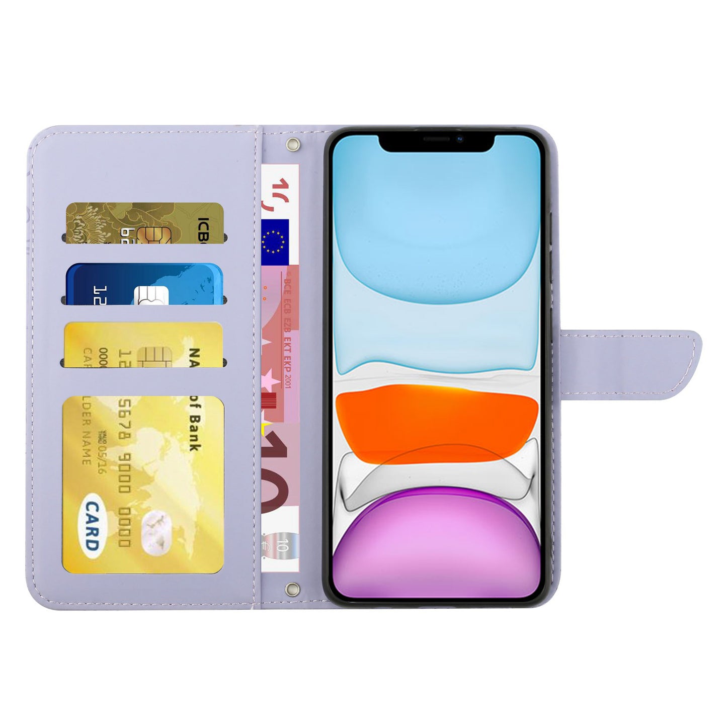 Rhinestone Decor PU Leather Cover for iPhone 11 6.1 inch, Butterfly Flowers Imprinted Stand Wallet Skin-touch Phone Case with Shoulder Strap