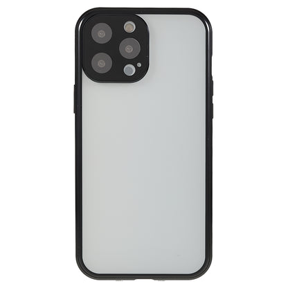 For iPhone 13 Pro 6.1 inch Straight Edge Privacy Case Double Sides Tempered Glass Back Frosted Magnetic Adsorption Metal Frame Safety Buckle Full Body Protection Phone Cover