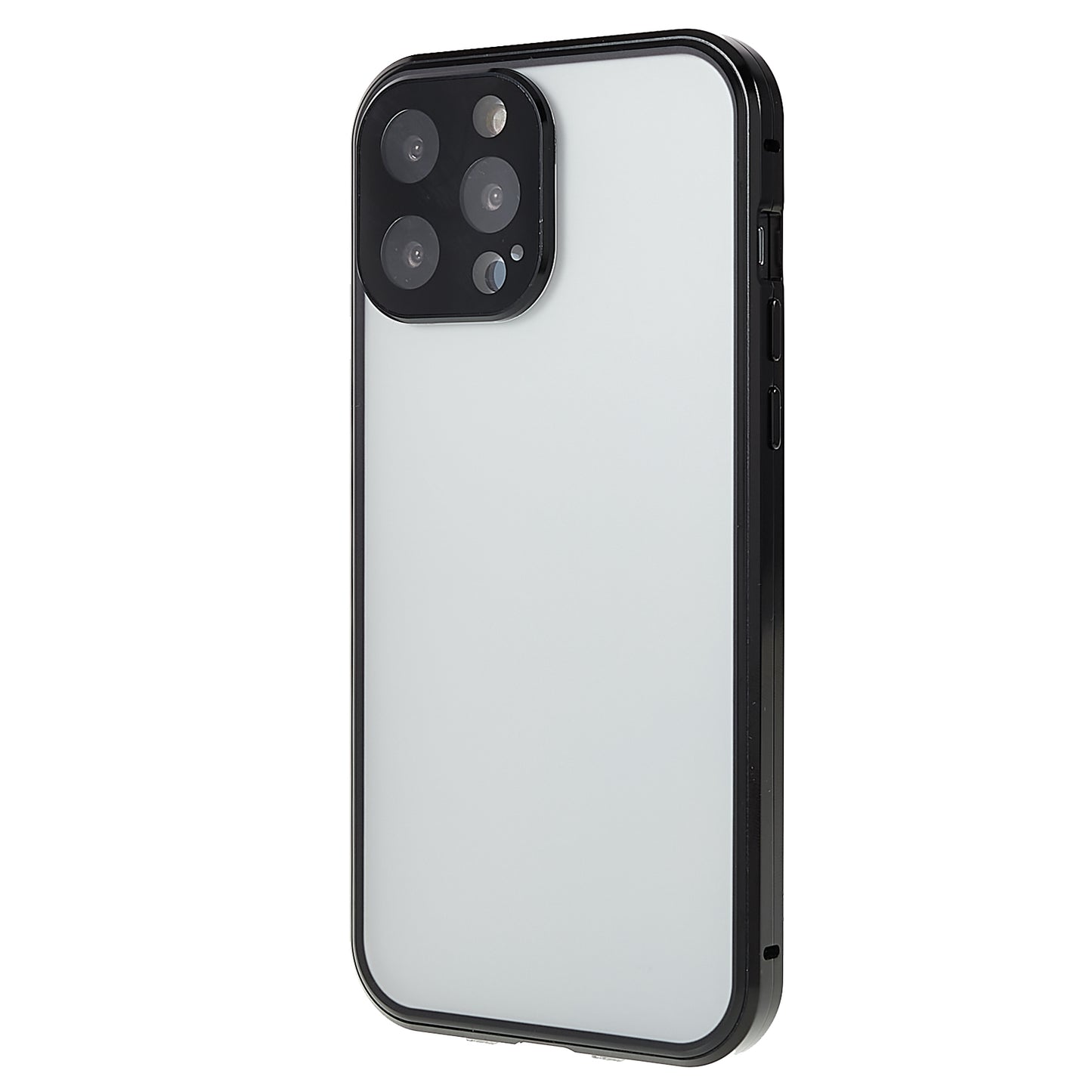 For iPhone 13 Pro 6.1 inch Straight Edge Privacy Case Double Sides Tempered Glass Back Frosted Magnetic Adsorption Metal Frame Safety Buckle Full Body Protection Phone Cover