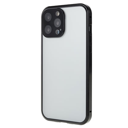 For iPhone 13 Pro 6.1 inch Straight Edge Privacy Case Double Sides Tempered Glass Back Frosted Magnetic Adsorption Metal Frame Safety Buckle Full Body Protection Phone Cover