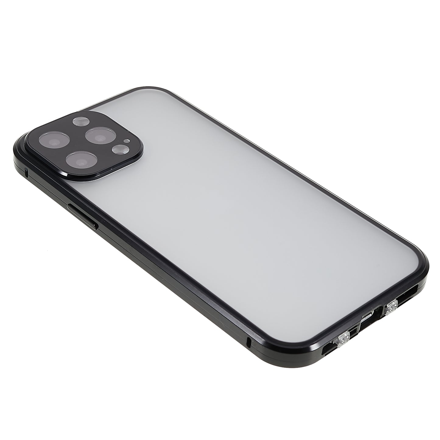 For iPhone 13 Pro 6.1 inch Straight Edge Privacy Case Double Sides Tempered Glass Back Frosted Magnetic Adsorption Metal Frame Safety Buckle Full Body Protection Phone Cover