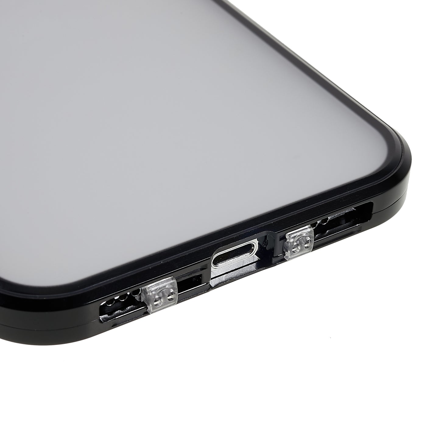 For iPhone 13 Pro 6.1 inch Straight Edge Privacy Case Double Sides Tempered Glass Back Frosted Magnetic Adsorption Metal Frame Safety Buckle Full Body Protection Phone Cover