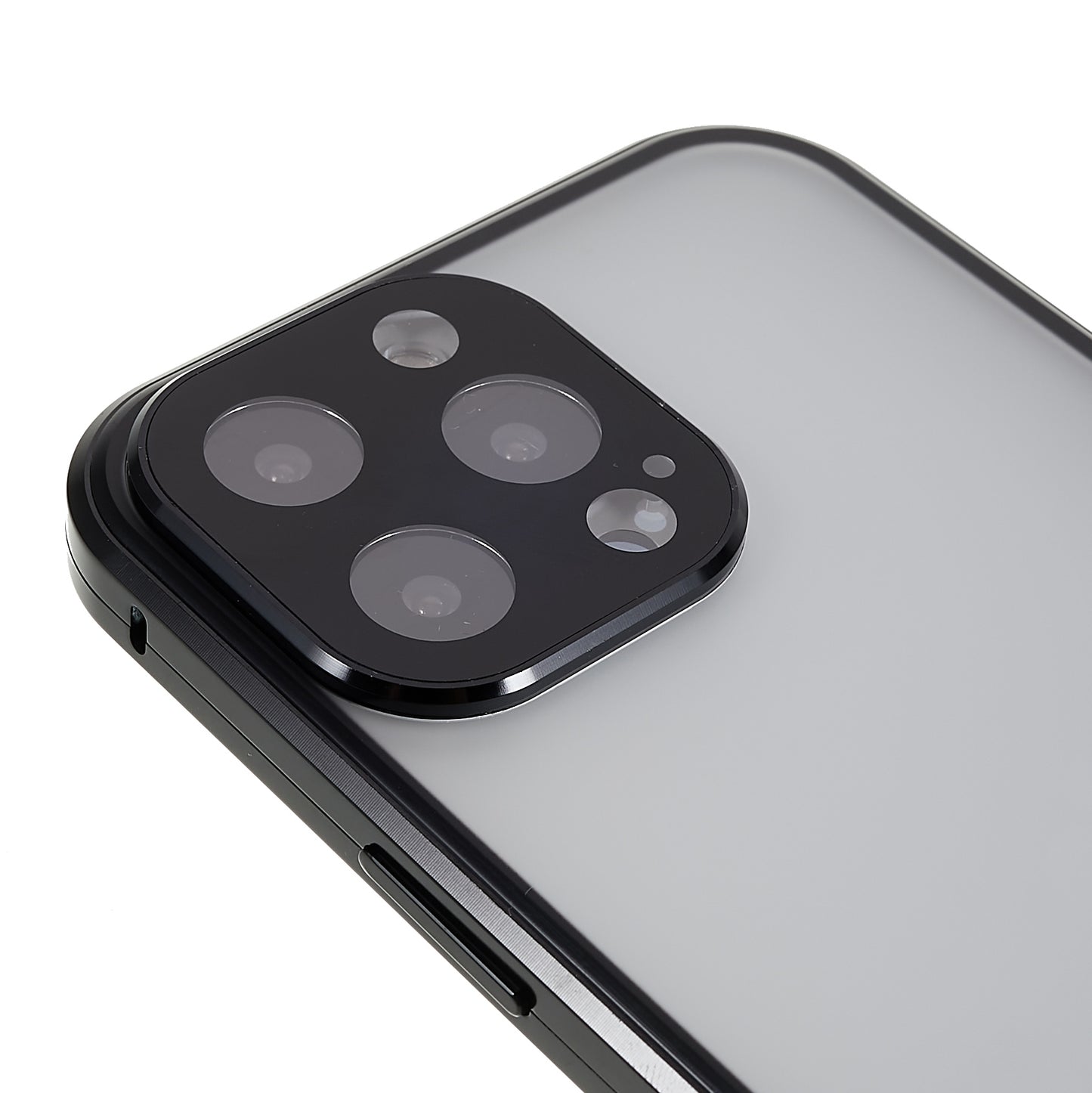 For iPhone 13 Pro 6.1 inch Straight Edge Privacy Case Double Sides Tempered Glass Back Frosted Magnetic Adsorption Metal Frame Safety Buckle Full Body Protection Phone Cover