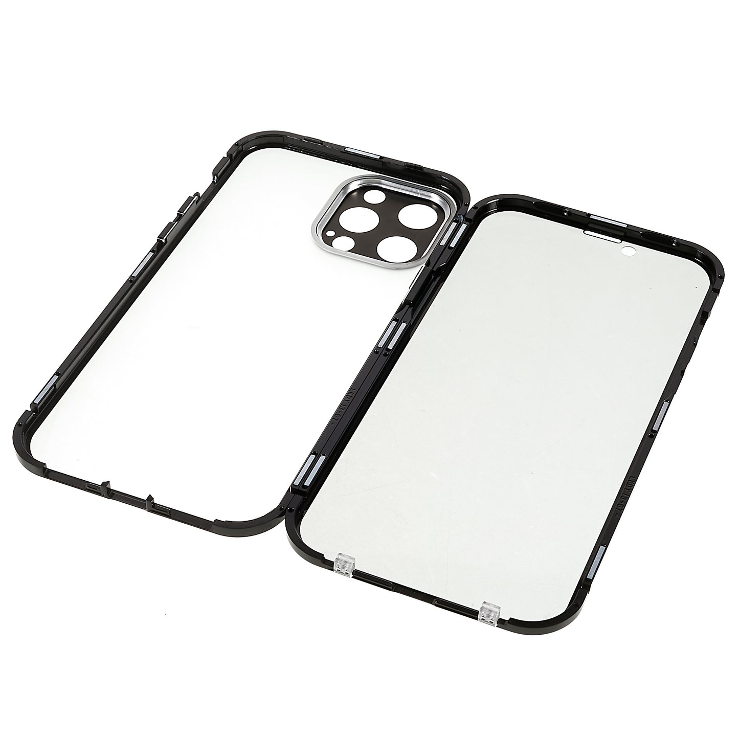 For iPhone 13 Pro 6.1 inch Straight Edge Privacy Case Double Sides Tempered Glass Back Frosted Magnetic Adsorption Metal Frame Safety Buckle Full Body Protection Phone Cover