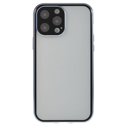 For iPhone 13 Pro 6.1 inch Straight Edge Privacy Case Double Sides Tempered Glass Back Frosted Magnetic Adsorption Metal Frame Safety Buckle Full Body Protection Phone Cover