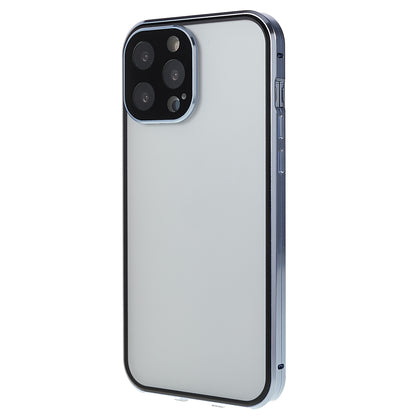 For iPhone 13 Pro 6.1 inch Straight Edge Privacy Case Double Sides Tempered Glass Back Frosted Magnetic Adsorption Metal Frame Safety Buckle Full Body Protection Phone Cover