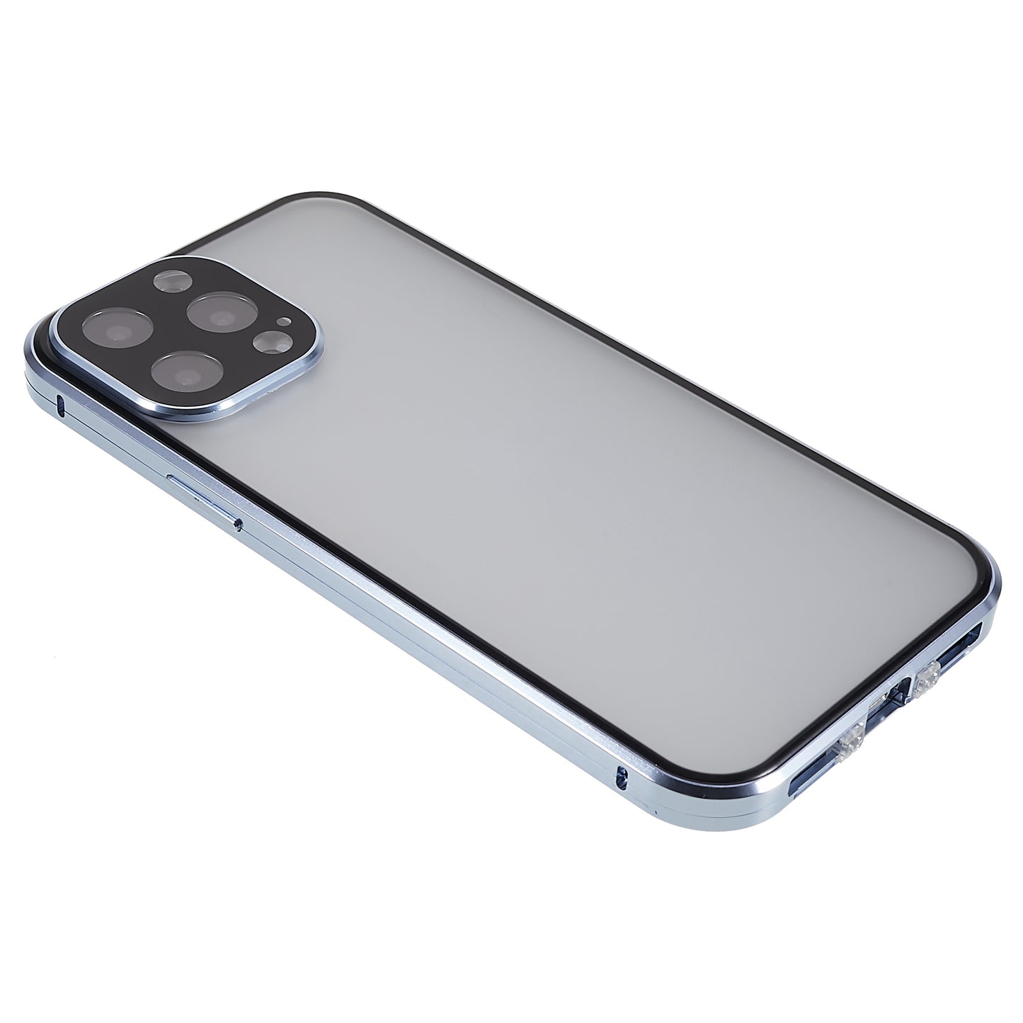 For iPhone 13 Pro 6.1 inch Straight Edge Privacy Case Double Sides Tempered Glass Back Frosted Magnetic Adsorption Metal Frame Safety Buckle Full Body Protection Phone Cover
