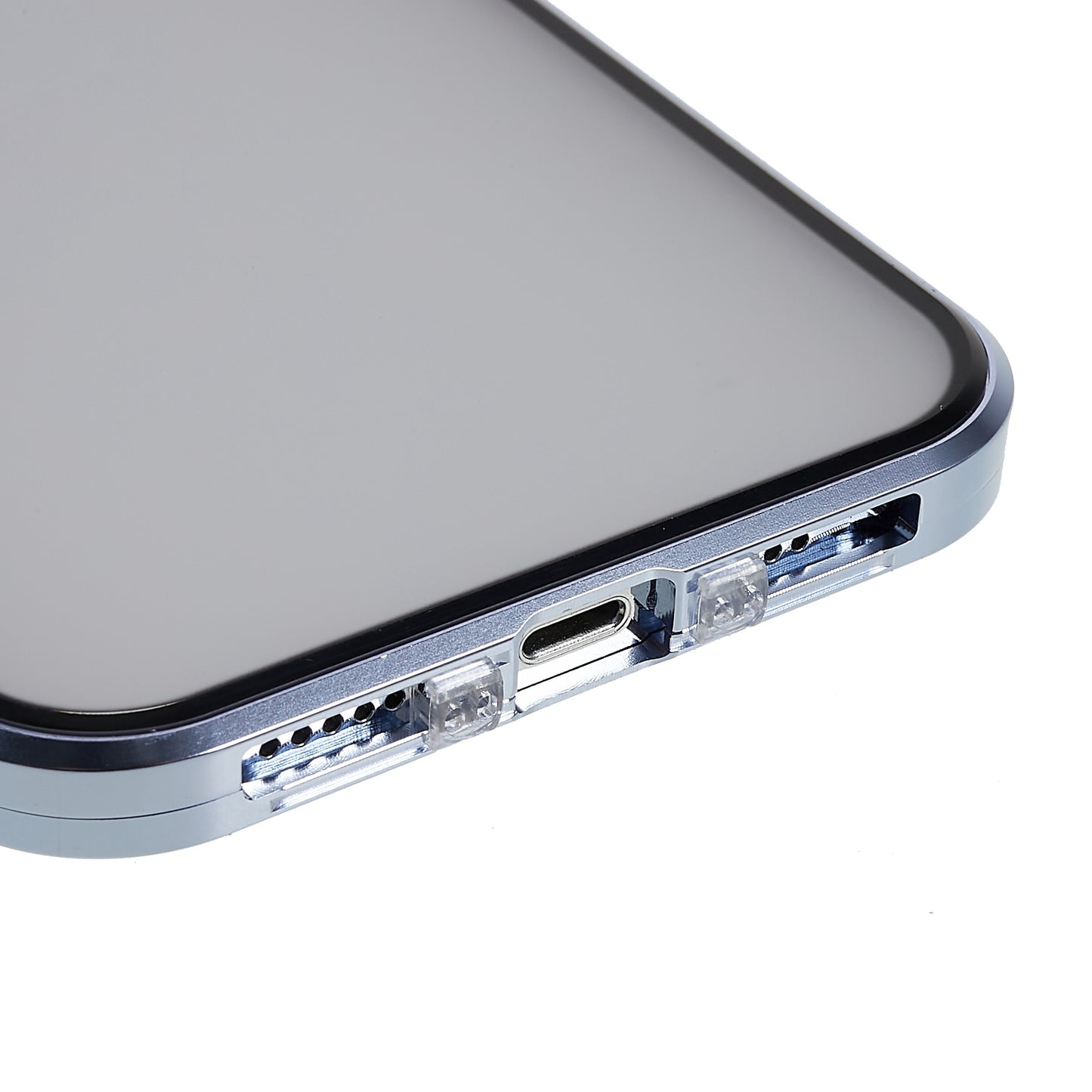 For iPhone 13 Pro 6.1 inch Straight Edge Privacy Case Double Sides Tempered Glass Back Frosted Magnetic Adsorption Metal Frame Safety Buckle Full Body Protection Phone Cover