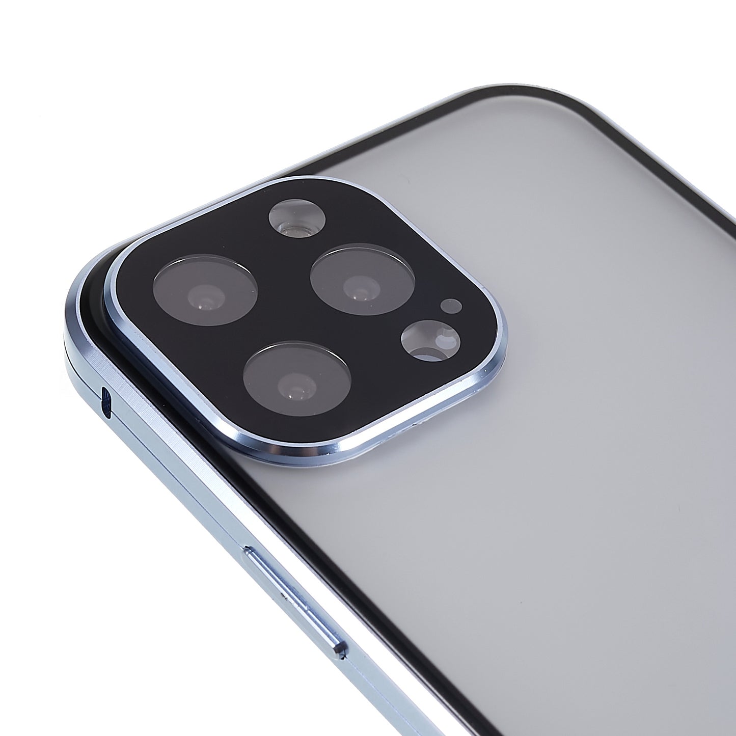 For iPhone 13 Pro 6.1 inch Straight Edge Privacy Case Double Sides Tempered Glass Back Frosted Magnetic Adsorption Metal Frame Safety Buckle Full Body Protection Phone Cover