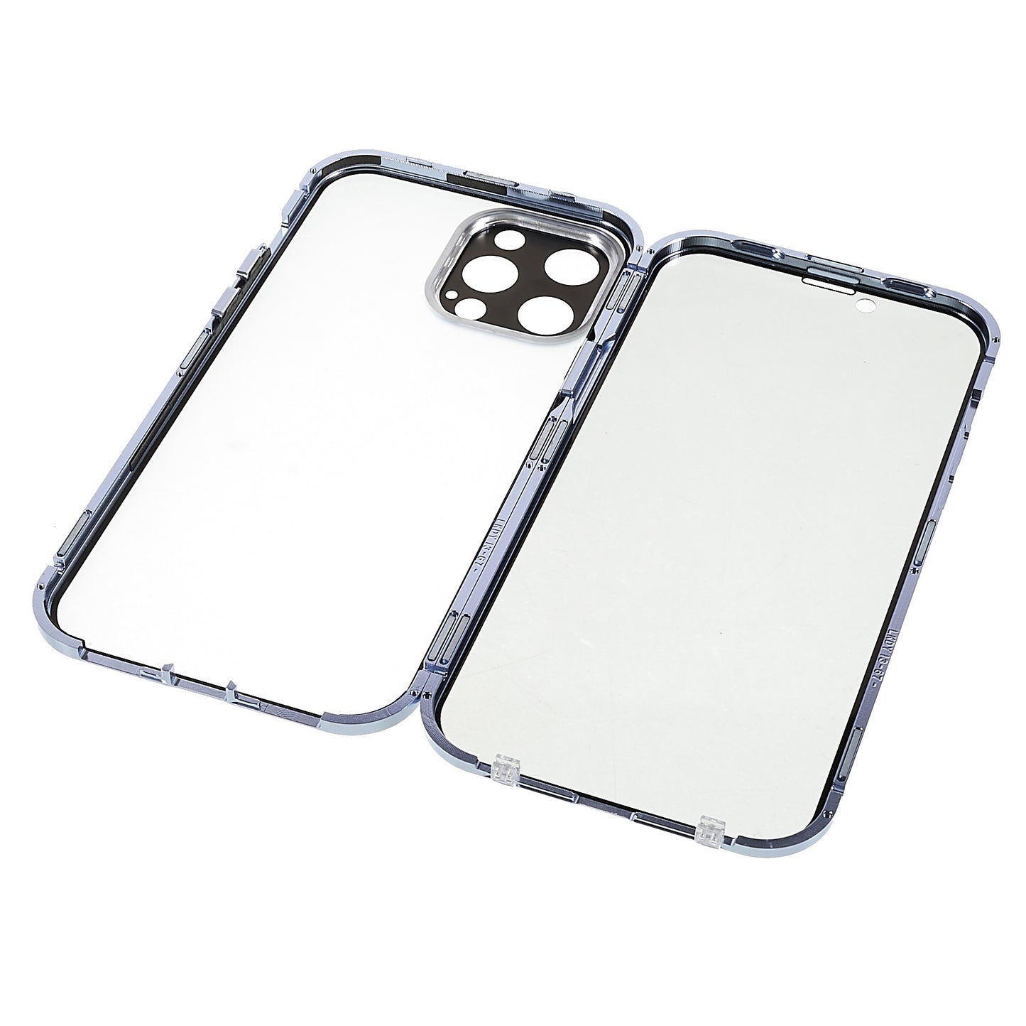 For iPhone 13 Pro 6.1 inch Straight Edge Privacy Case Double Sides Tempered Glass Back Frosted Magnetic Adsorption Metal Frame Safety Buckle Full Body Protection Phone Cover