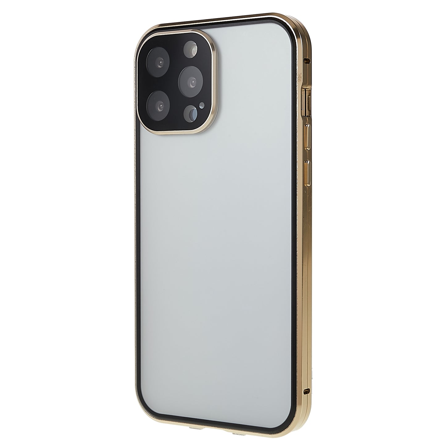 For iPhone 13 Pro 6.1 inch Straight Edge Privacy Case Double Sides Tempered Glass Back Frosted Magnetic Adsorption Metal Frame Safety Buckle Full Body Protection Phone Cover