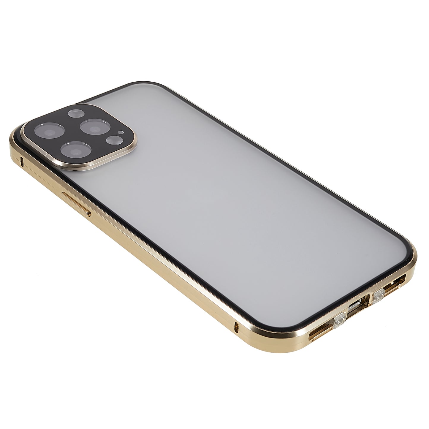 For iPhone 13 Pro 6.1 inch Straight Edge Privacy Case Double Sides Tempered Glass Back Frosted Magnetic Adsorption Metal Frame Safety Buckle Full Body Protection Phone Cover