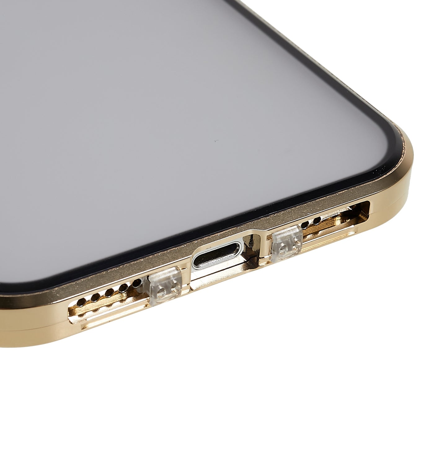 For iPhone 13 Pro 6.1 inch Straight Edge Privacy Case Double Sides Tempered Glass Back Frosted Magnetic Adsorption Metal Frame Safety Buckle Full Body Protection Phone Cover