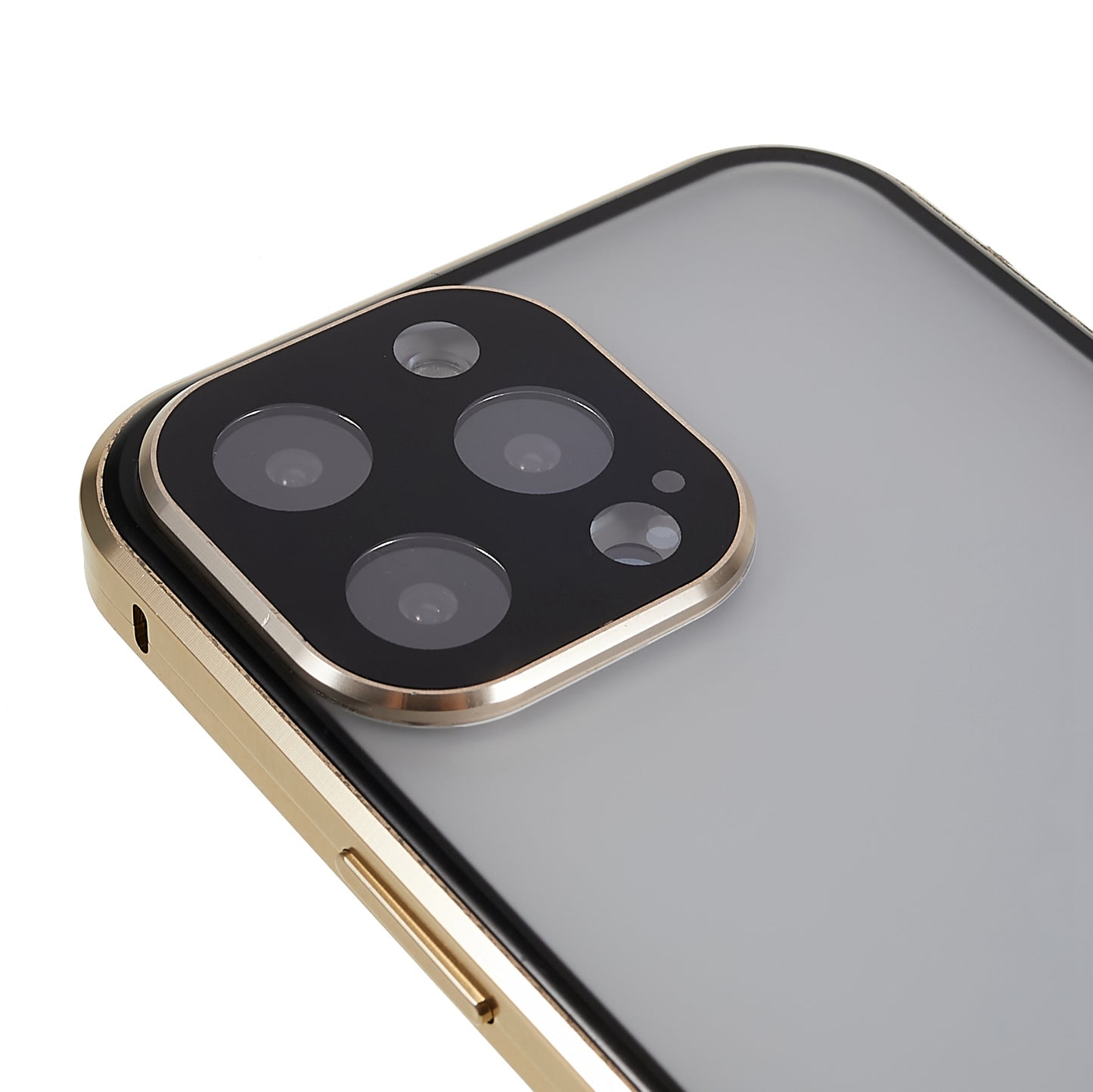 For iPhone 13 Pro 6.1 inch Straight Edge Privacy Case Double Sides Tempered Glass Back Frosted Magnetic Adsorption Metal Frame Safety Buckle Full Body Protection Phone Cover