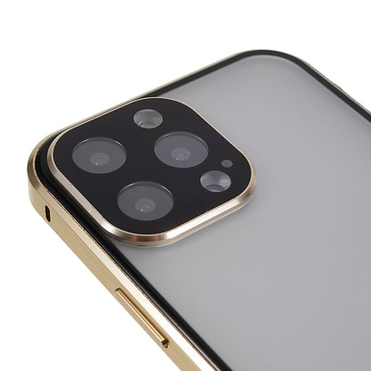 For iPhone 13 Pro 6.1 inch Straight Edge Privacy Case Double Sides Tempered Glass Back Frosted Magnetic Adsorption Metal Frame Safety Buckle Full Body Protection Phone Cover