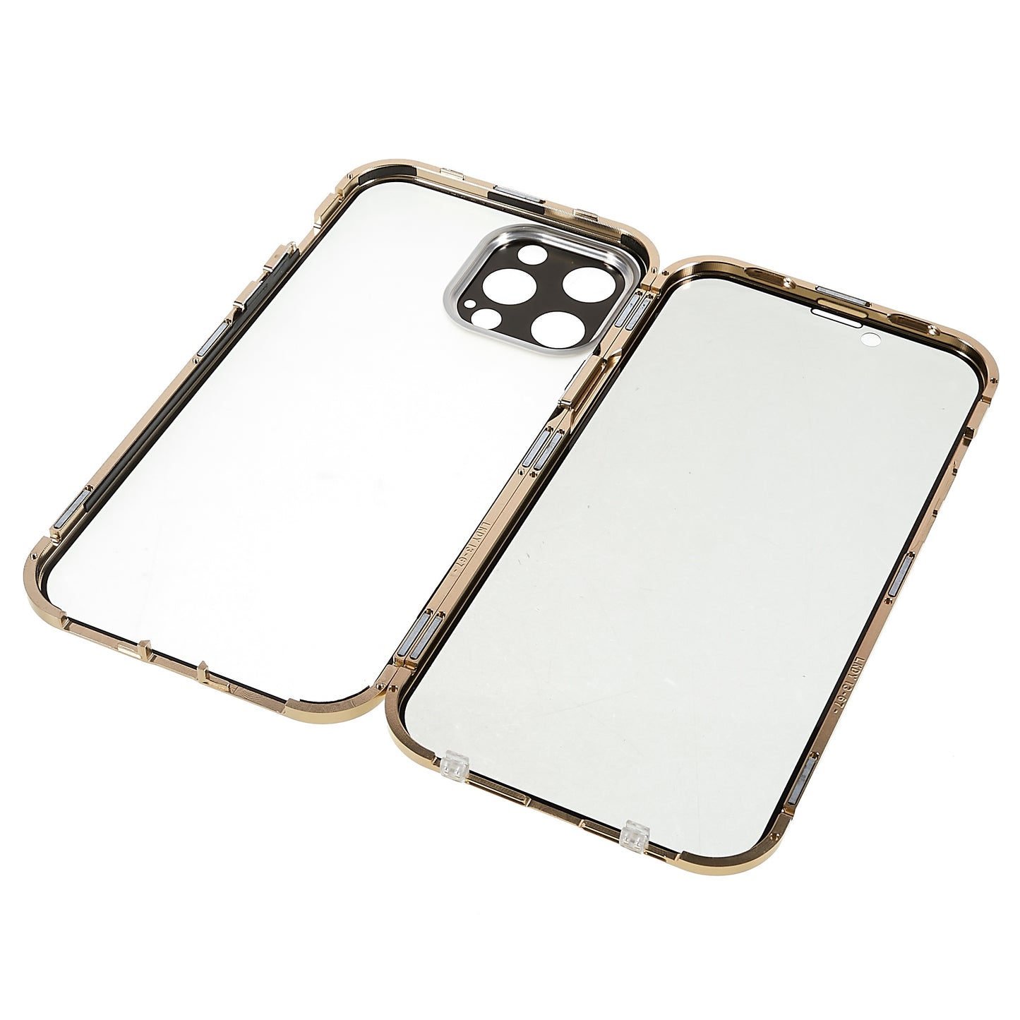 For iPhone 13 Pro 6.1 inch Straight Edge Privacy Case Double Sides Tempered Glass Back Frosted Magnetic Adsorption Metal Frame Safety Buckle Full Body Protection Phone Cover