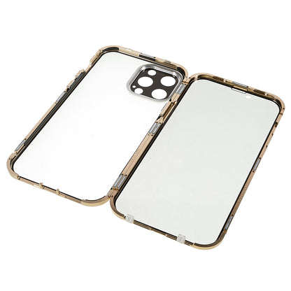 For iPhone 13 Pro 6.1 inch Straight Edge Privacy Case Double Sides Tempered Glass Back Frosted Magnetic Adsorption Metal Frame Safety Buckle Full Body Protection Phone Cover