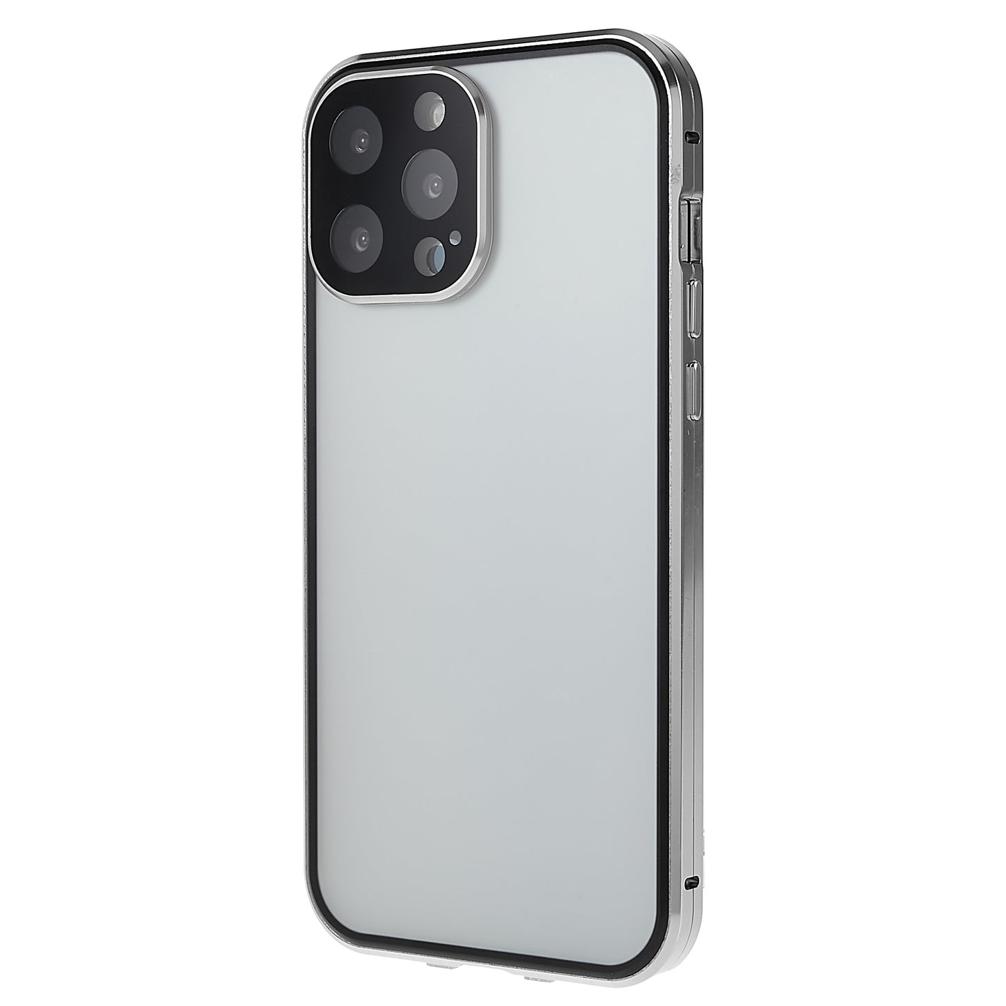 For iPhone 13 Pro 6.1 inch Straight Edge Privacy Case Double Sides Tempered Glass Back Frosted Magnetic Adsorption Metal Frame Safety Buckle Full Body Protection Phone Cover