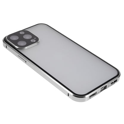 For iPhone 13 Pro 6.1 inch Straight Edge Privacy Case Double Sides Tempered Glass Back Frosted Magnetic Adsorption Metal Frame Safety Buckle Full Body Protection Phone Cover