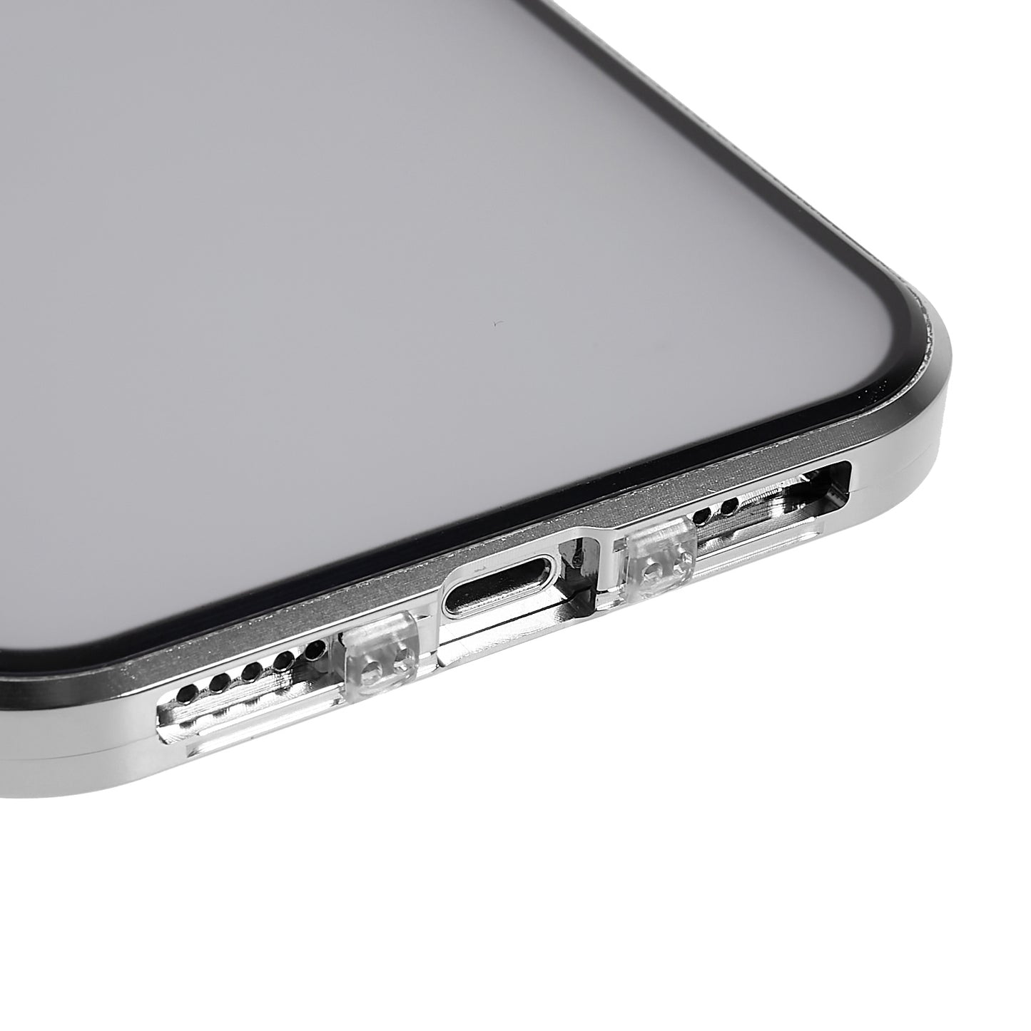 For iPhone 13 Pro 6.1 inch Straight Edge Privacy Case Double Sides Tempered Glass Back Frosted Magnetic Adsorption Metal Frame Safety Buckle Full Body Protection Phone Cover