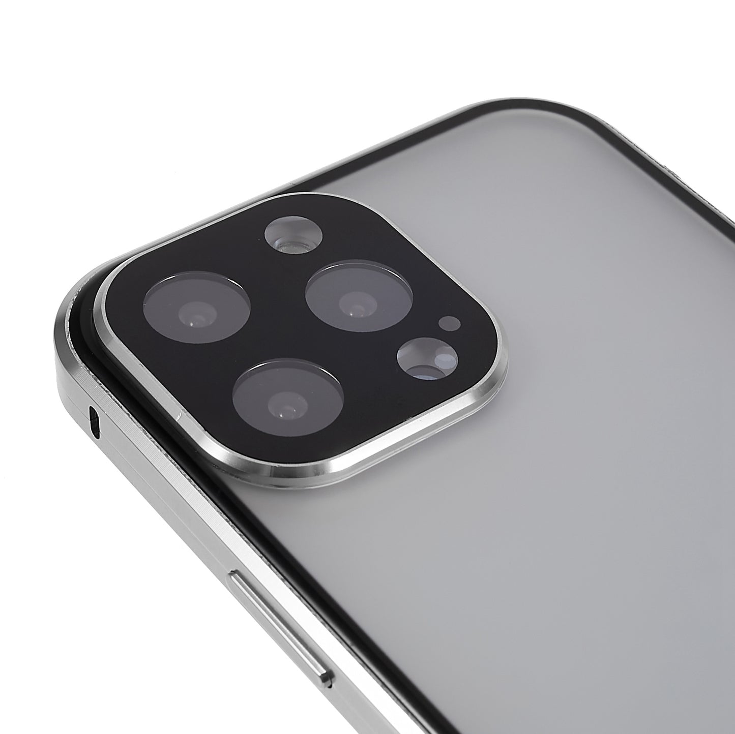 For iPhone 13 Pro 6.1 inch Straight Edge Privacy Case Double Sides Tempered Glass Back Frosted Magnetic Adsorption Metal Frame Safety Buckle Full Body Protection Phone Cover
