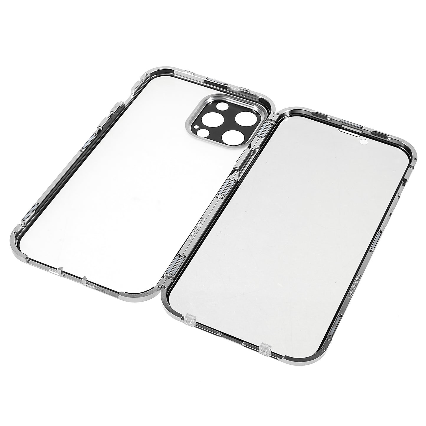 For iPhone 13 Pro 6.1 inch Straight Edge Privacy Case Double Sides Tempered Glass Back Frosted Magnetic Adsorption Metal Frame Safety Buckle Full Body Protection Phone Cover