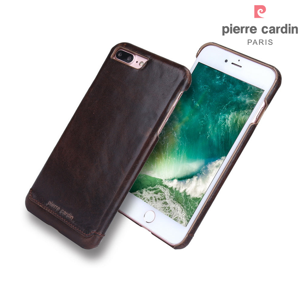 PIERRE CARDIN Stitched Genuine Leather Back Case for iPhone 8 Plus / 7 Plus 5.5