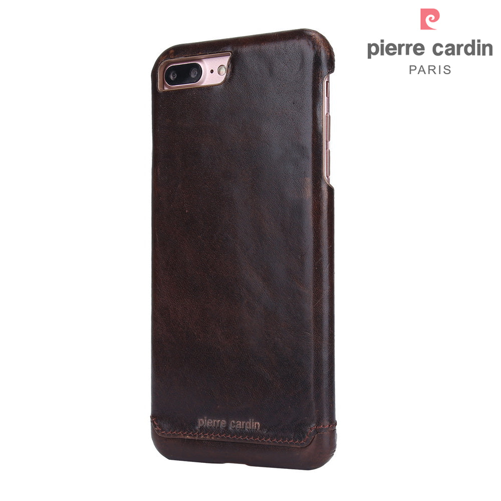 PIERRE CARDIN Stitched Genuine Leather Back Case for iPhone 8 Plus / 7 Plus 5.5