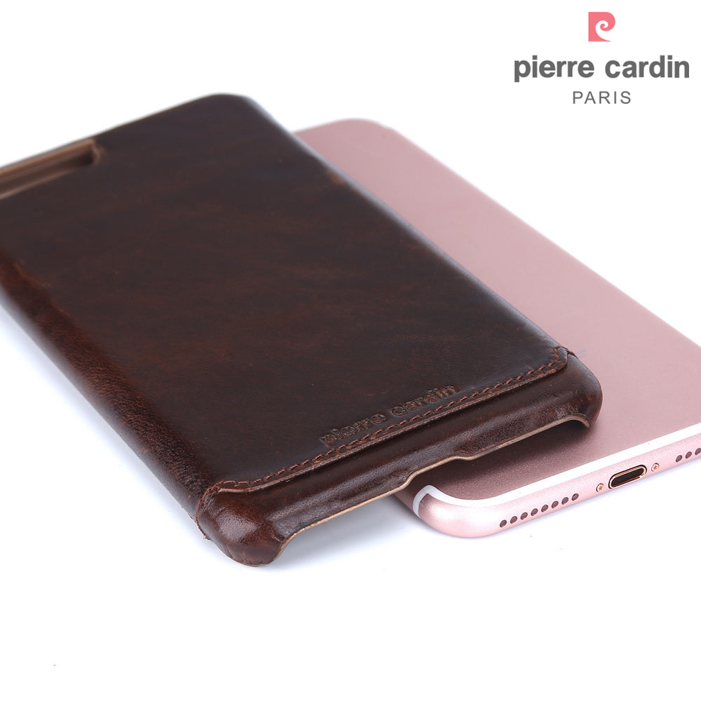 PIERRE CARDIN Stitched Genuine Leather Back Case for iPhone 8 Plus / 7 Plus 5.5