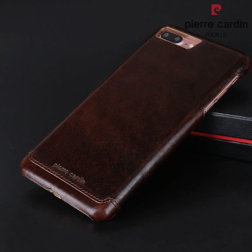 PIERRE CARDIN Stitched Genuine Leather Back Case for iPhone 8 Plus / 7 Plus 5.5