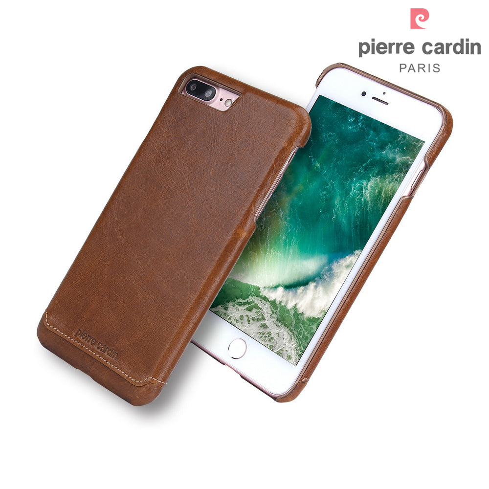 PIERRE CARDIN Stitched Genuine Leather Back Case for iPhone 8 Plus / 7 Plus 5.5
