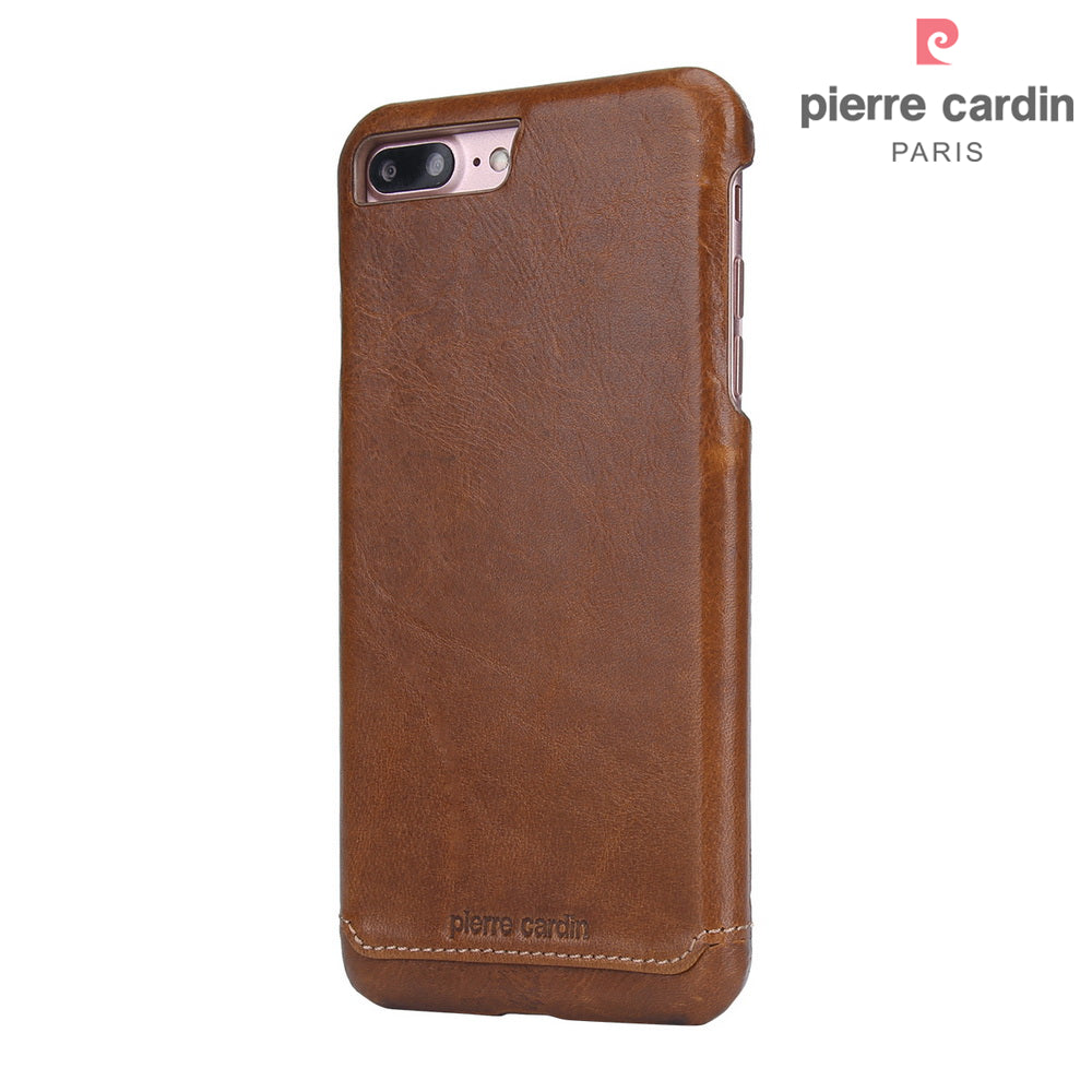 PIERRE CARDIN Stitched Genuine Leather Back Case for iPhone 8 Plus / 7 Plus 5.5