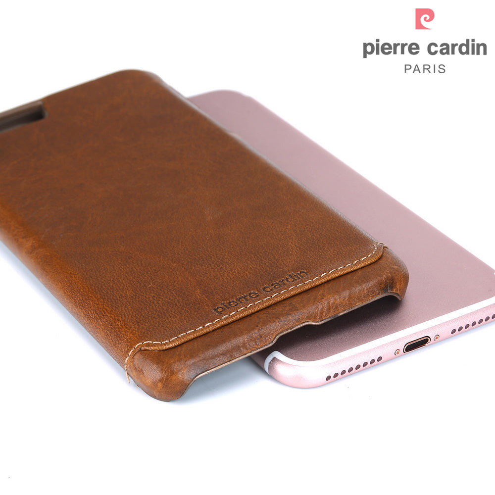 PIERRE CARDIN Stitched Genuine Leather Back Case for iPhone 8 Plus / 7 Plus 5.5