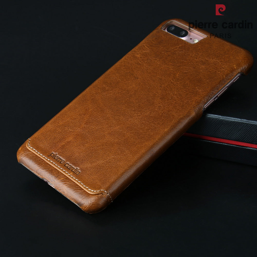 PIERRE CARDIN Stitched Genuine Leather Back Case for iPhone 8 Plus / 7 Plus 5.5