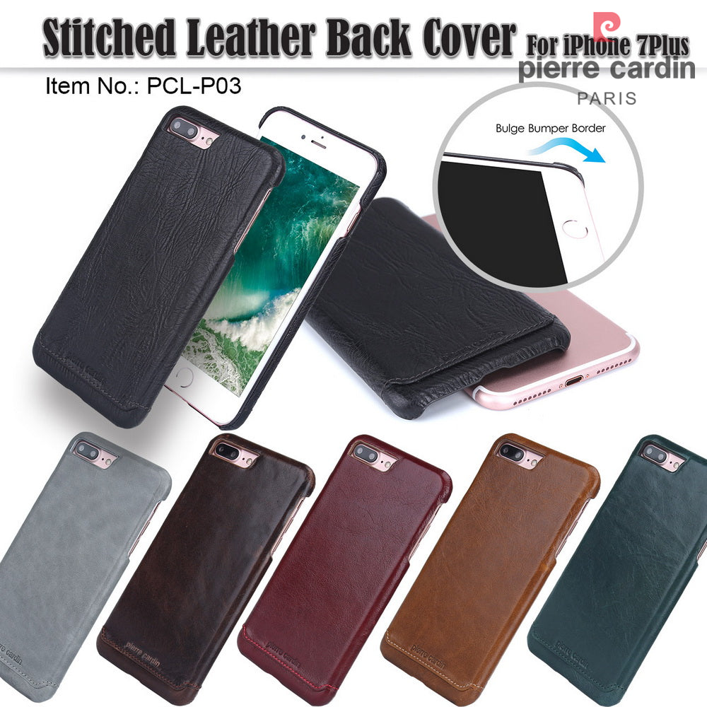 PIERRE CARDIN Stitched Genuine Leather Back Case for iPhone 8 Plus / 7 Plus 5.5