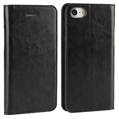 For iPhone SE (2020)/SE (2022)/8/7 4.7 inch Oiled-edgingCrazy Horse Genuine Leather Attached Hard PC Inner Case Wallet Stand Flip Phone Cover -Red