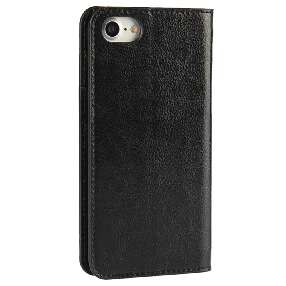 For iPhone SE (2020)/SE (2022)/8/7 4.7 inch Oiled-edgingCrazy Horse Genuine Leather Attached Hard PC Inner Case Wallet Stand Flip Phone Cover -Red