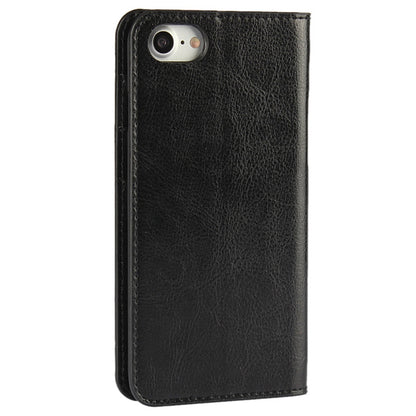 For iPhone SE (2020)/SE (2022)/8/7 4.7 inch Oiled-edgingCrazy Horse Genuine Leather Attached Hard PC Inner Case Wallet Stand Flip Phone Cover -Red