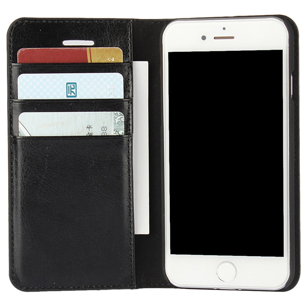 For iPhone SE (2020)/SE (2022)/8/7 4.7 inch Oiled-edgingCrazy Horse Genuine Leather Attached Hard PC Inner Case Wallet Stand Flip Phone Cover -Red