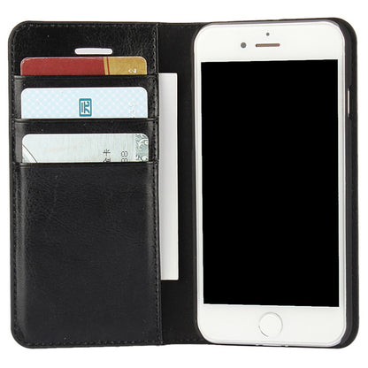For iPhone SE (2020)/SE (2022)/8/7 4.7 inch Oiled-edgingCrazy Horse Genuine Leather Attached Hard PC Inner Case Wallet Stand Flip Phone Cover -Red