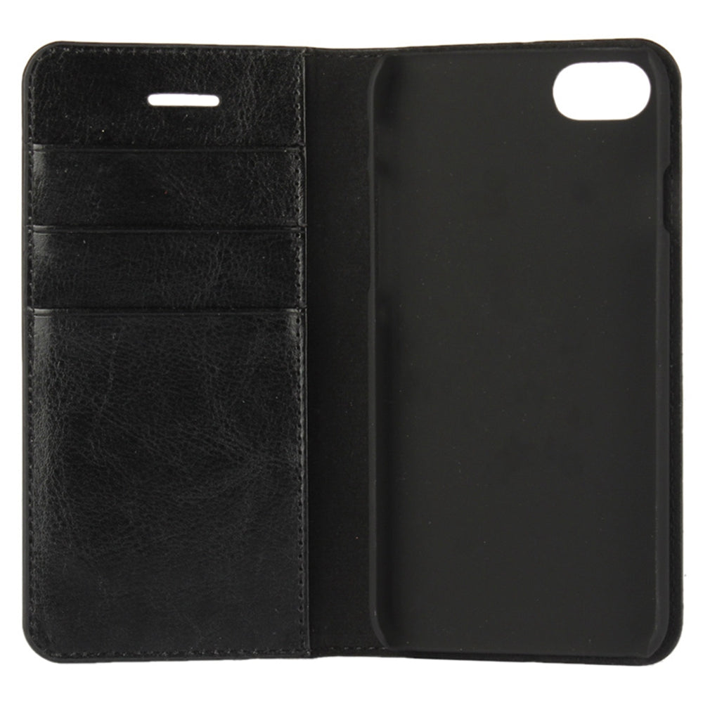 For iPhone SE (2020)/SE (2022)/8/7 4.7 inch Oiled-edgingCrazy Horse Genuine Leather Attached Hard PC Inner Case Wallet Stand Flip Phone Cover -Red