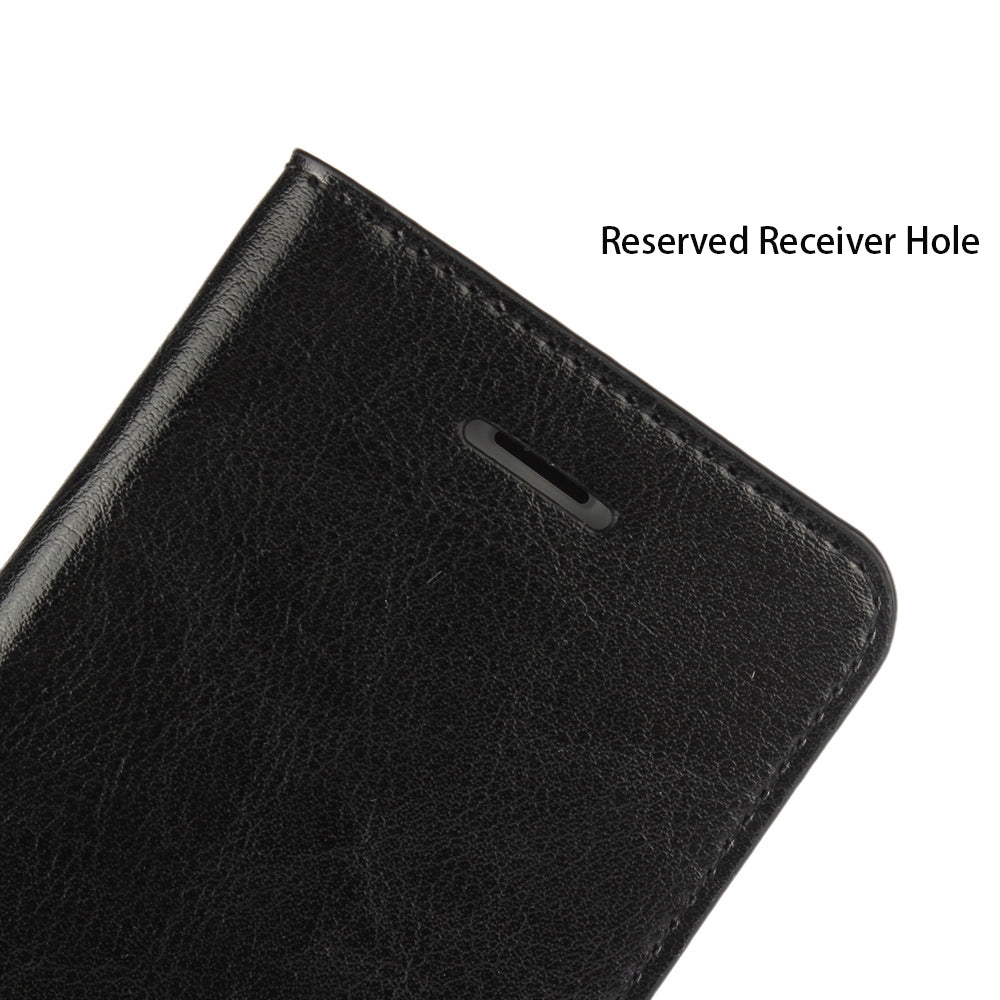 For iPhone SE (2020)/SE (2022)/8/7 4.7 inch Oiled-edgingCrazy Horse Genuine Leather Attached Hard PC Inner Case Wallet Stand Flip Phone Cover -Red