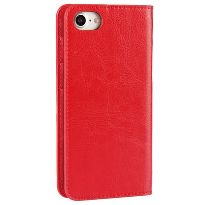 For iPhone SE (2020)/SE (2022)/8/7 4.7 inch Oiled-edgingCrazy Horse Genuine Leather Attached Hard PC Inner Case Wallet Stand Flip Phone Cover -Red