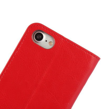 For iPhone SE (2020)/SE (2022)/8/7 4.7 inch Oiled-edgingCrazy Horse Genuine Leather Attached Hard PC Inner Case Wallet Stand Flip Phone Cover -Red