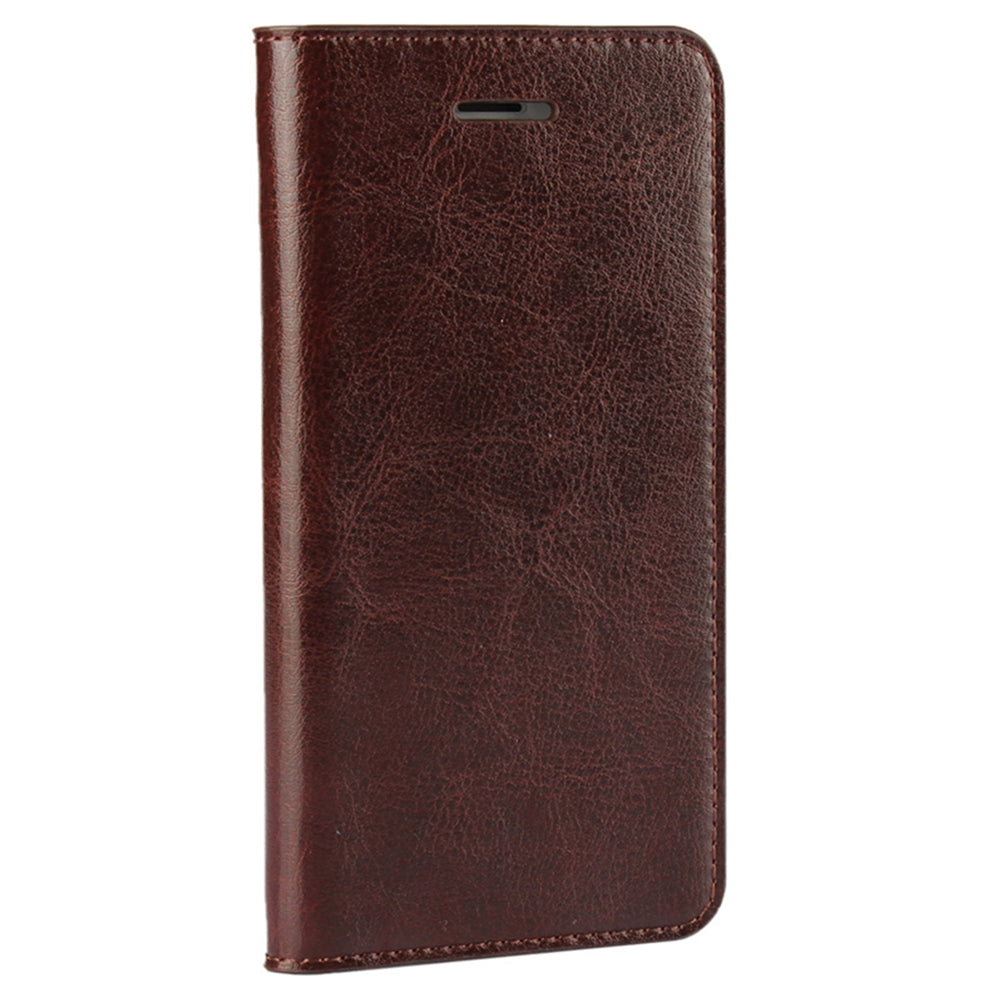 For iPhone SE (2020)/SE (2022)/8/7 4.7 inch Oiled-edgingCrazy Horse Genuine Leather Attached Hard PC Inner Case Wallet Stand Flip Phone Cover -Red