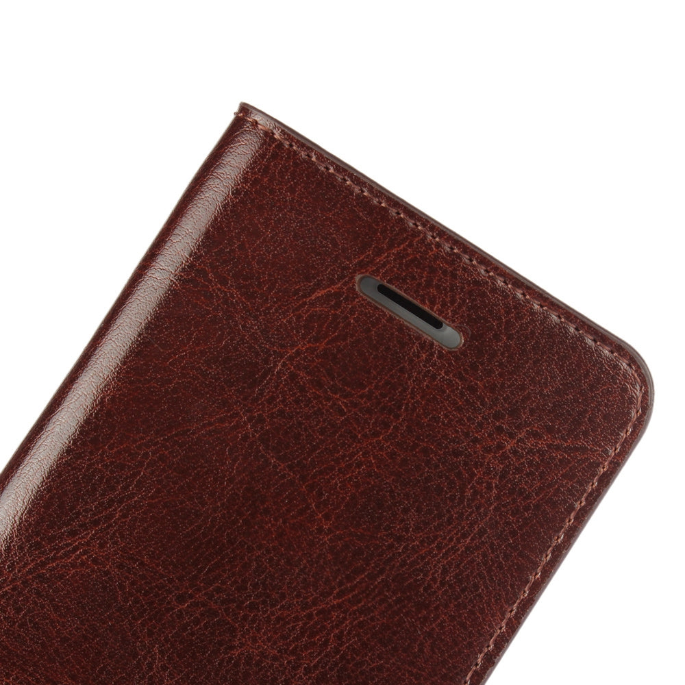 For iPhone SE (2020)/SE (2022)/8/7 4.7 inch Oiled-edgingCrazy Horse Genuine Leather Attached Hard PC Inner Case Wallet Stand Flip Phone Cover -Red